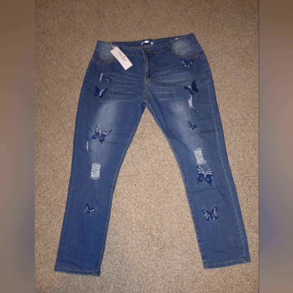 🦋Rosegal💙 Denim Jeans with Butterfly Accents NEW